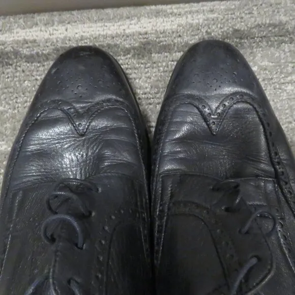 SALVATORE FERRAGAMO Black Leather Wingtip Brogue Oxford Shoes - Size US 9.5 D