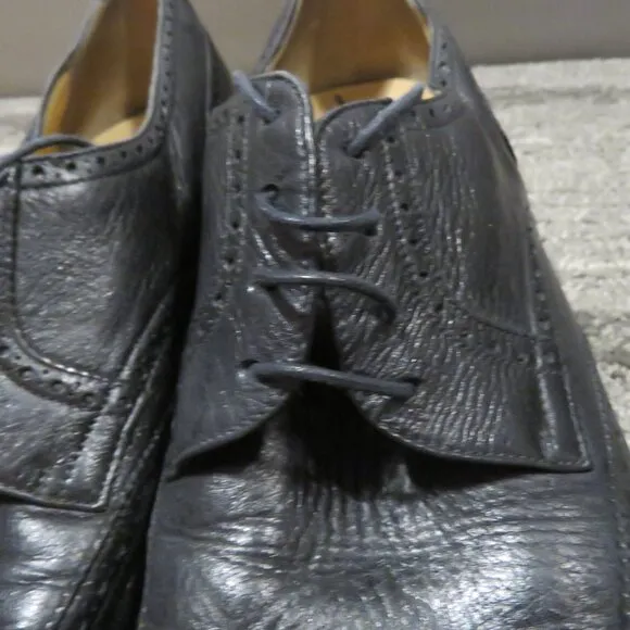 SALVATORE FERRAGAMO Black Leather Wingtip Brogue Oxford Shoes - Size US 9.5 D