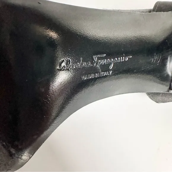 SALVATORE FERRAGAMO Black Satin D'Orsay Ruffle Open Toe High Heel Pumps