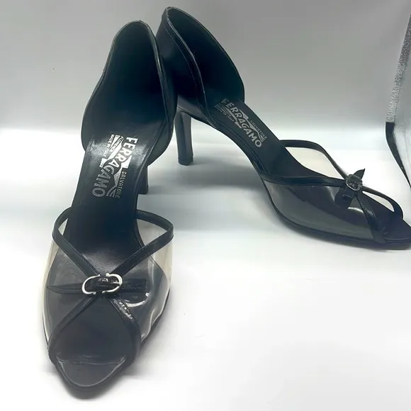 Salvatore Ferragamo Clear Open Toe Heels