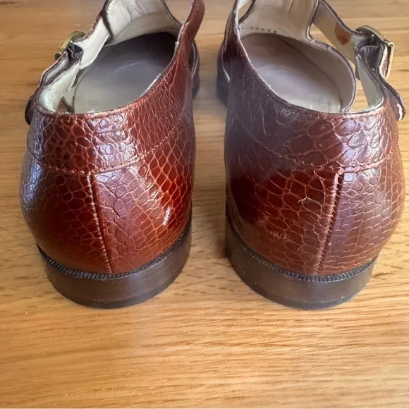 Salvatore Ferragamo Crocodile T- Strap Flats Size 8