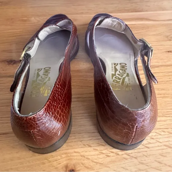 Salvatore Ferragamo Crocodile T- Strap Flats Size 8
