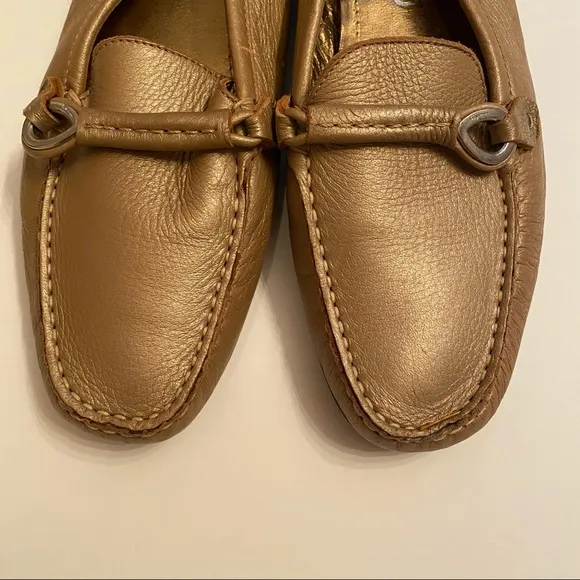 SALVATORE FERRAGAMO SHOES FLATS GOLD LEATHER LOAFERS ITALY LUXURY Size 10.5