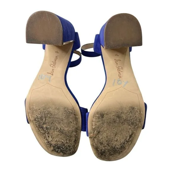 Sam Edelman Blue Gold Suede Open Toe Shoes Sandals Sandals Sz 9.5