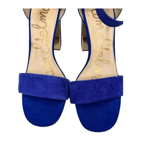 Sam Edelman Blue Gold Suede Open Toe Shoes Sandals Sandals Sz 9.5