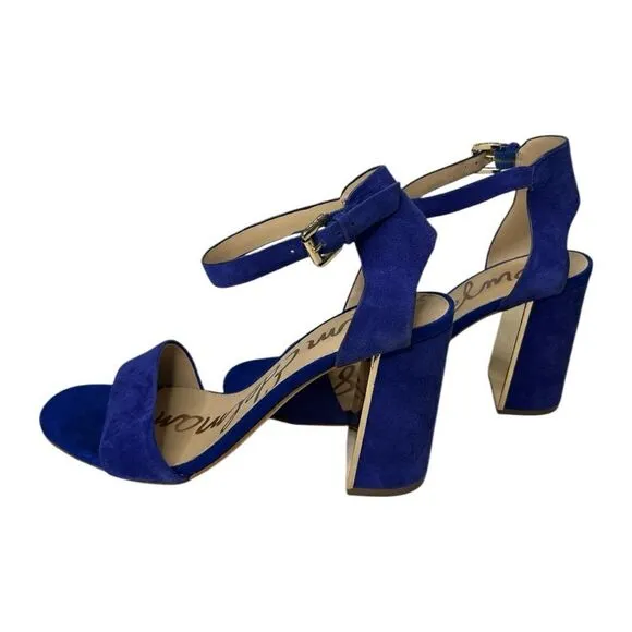 Sam Edelman Blue Gold Suede Open Toe Shoes Sandals Sandals Sz 9.5