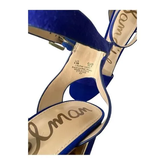 Sam Edelman Blue Gold Suede Open Toe Shoes Sandals Sandals Sz 9.5