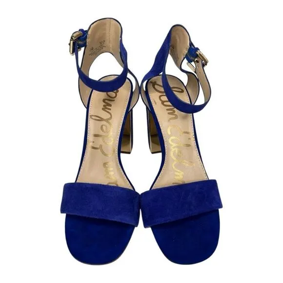 Sam Edelman Blue Gold Suede Open Toe Shoes Sandals Sandals Sz 9.5