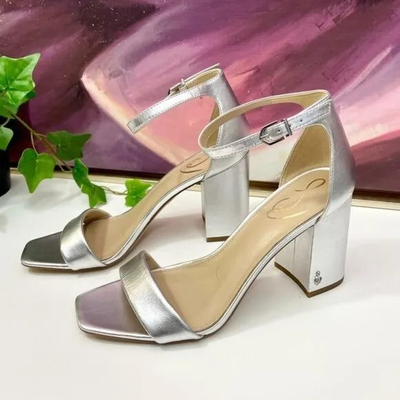 Sam Edelman Daniella Block Heel Sandal in Silver 8.5
