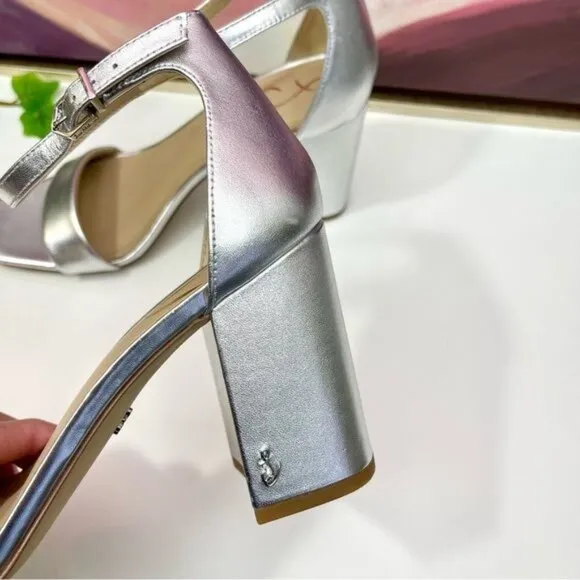 Sam Edelman Daniella Block Heel Sandal in Silver 8.5