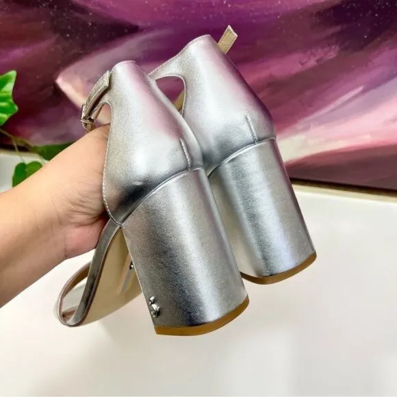 Sam Edelman Daniella Block Heel Sandal in Silver 8.5