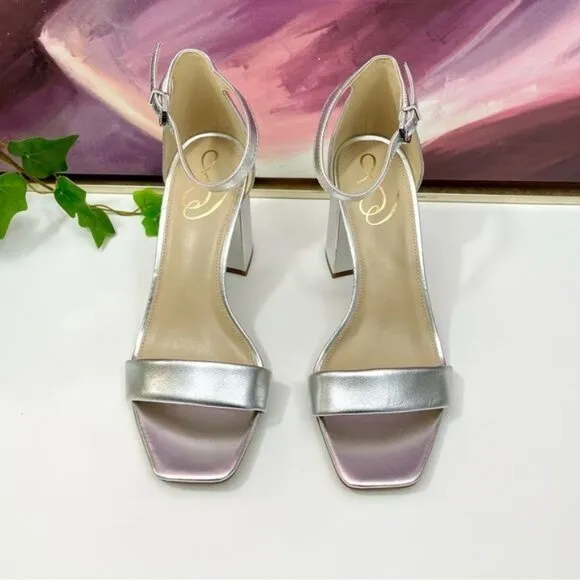 Sam Edelman Daniella Block Heel Sandal in Silver 8.5