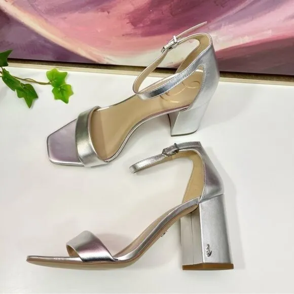 Sam Edelman Daniella Block Heel Sandal in Silver 8.5
