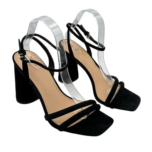 Sam Edelman Kia Black Suede Leather Sculptural Heel Ankle Strap Open Toe Sandals