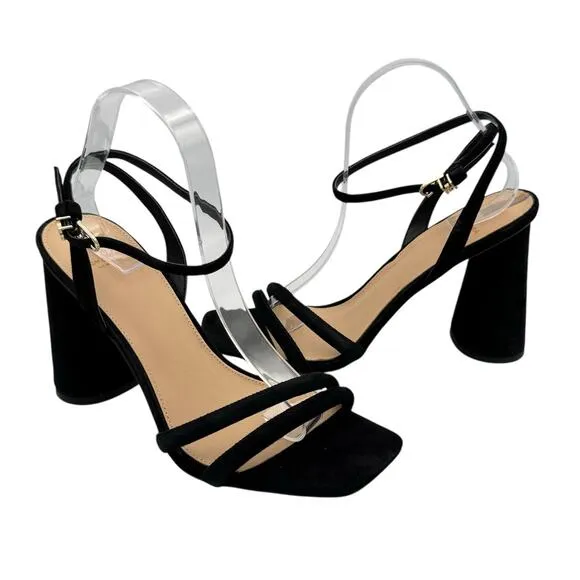 Sam Edelman Kia Black Suede Leather Sculptural Heel Ankle Strap Open Toe Sandals
