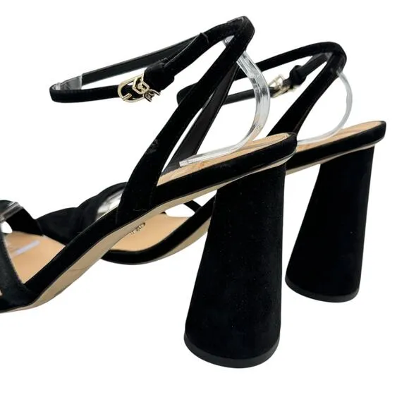 Sam Edelman Kia Black Suede Leather Sculptural Heel Ankle Strap Open Toe Sandals