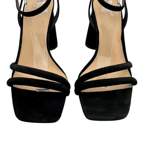 Sam Edelman Kia Black Suede Leather Sculptural Heel Ankle Strap Open Toe Sandals