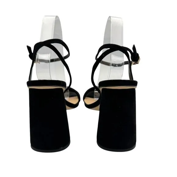 Sam Edelman Kia Black Suede Leather Sculptural Heel Ankle Strap Open Toe Sandals