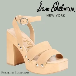 SAM EDELMAN Rosalind Wood Platform Heel Stud Detail Strappy Sandals NWT/9M