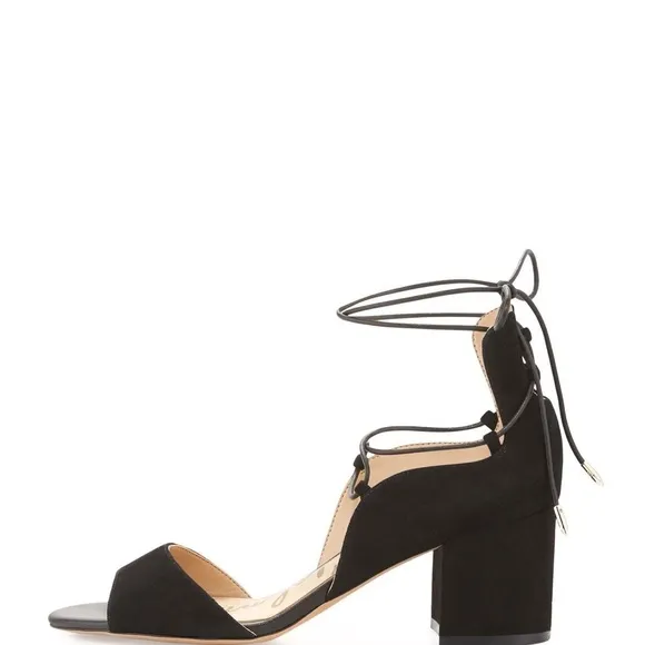 Sam Edelman Serene Lace-Up Strappy Sandal 9 Black Suede Block Heel Ankle Tie