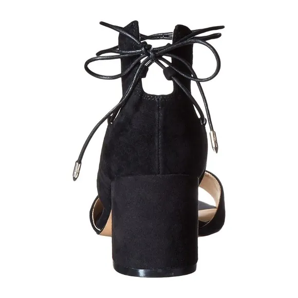 Sam Edelman Serene Lace-Up Strappy Sandal 9 Black Suede Block Heel Ankle Tie