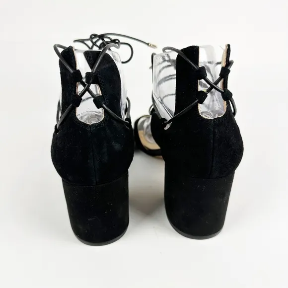 Sam Edelman Serene Lace-Up Strappy Sandal 9 Black Suede Block Heel Ankle Tie
