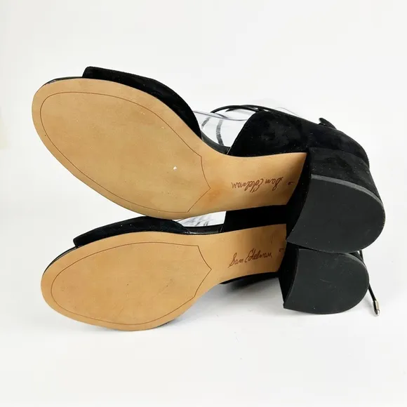 Sam Edelman Serene Lace-Up Strappy Sandal 9 Black Suede Block Heel Ankle Tie