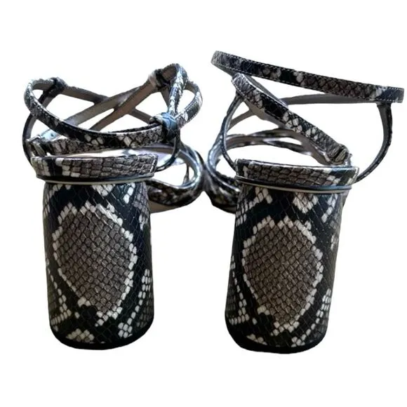 Sam Edelman Snake Skin Print Sandals Block Chunky Heel Strappy Chic Size 8.5
