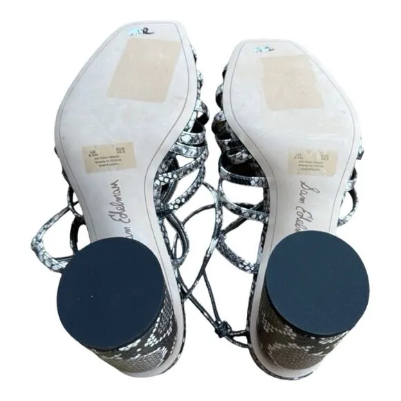 Sam Edelman Snake Skin Print Sandals Block Chunky Heel Strappy Chic Size 8.5