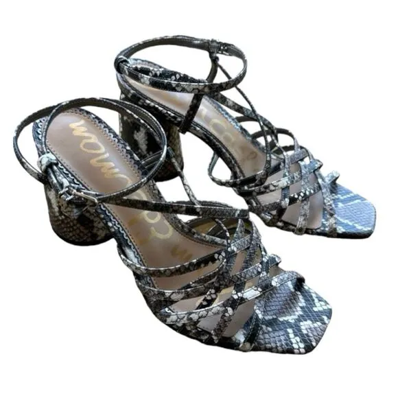 Sam Edelman Snake Skin Print Sandals Block Chunky Heel Strappy Chic Size 8.5