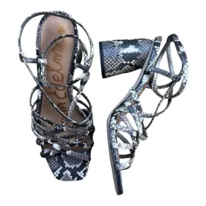 Sam Edelman Snake Skin Print Sandals Block Chunky Heel Strappy Chic Size 8.5