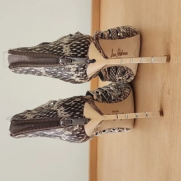 Sam Edelman Snakeskin Bejeweled Needle Heel Strappy Peep Toe Sandals 8M Ab
