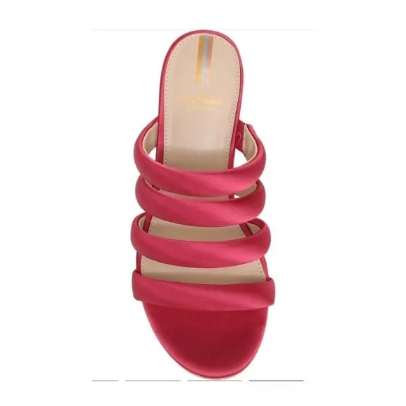 Sam Edelman Womens Red Satin Strappy Open Toe Cork Wedge Sandals Sz 9 M NIB