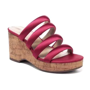 Sam Edelman Womens Red Satin Strappy Open Toe Cork Wedge Sandals Sz 9 M NIB