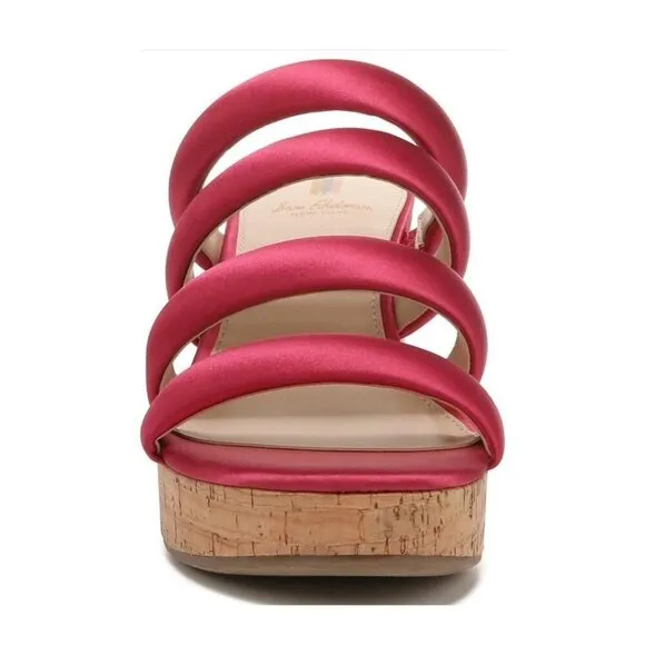 Sam Edelman Womens Red Satin Strappy Open Toe Cork Wedge Sandals Sz 9 M NIB