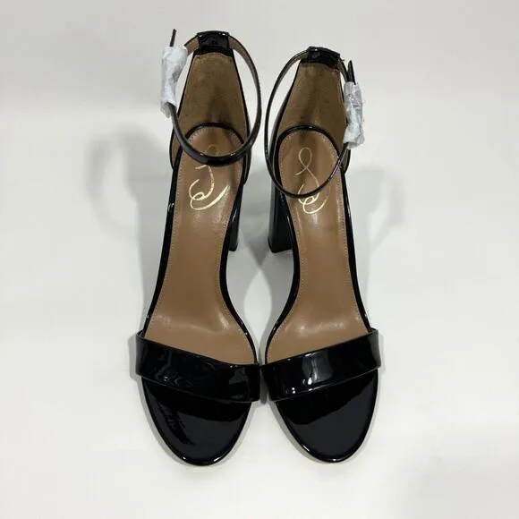 Sam Edelman Women’s Size 10.5 Black Patent Yaro Ankle Strap Block Heel Sandals