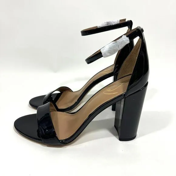 Sam Edelman Women’s Size 10.5 Black Patent Yaro Ankle Strap Block Heel Sandals