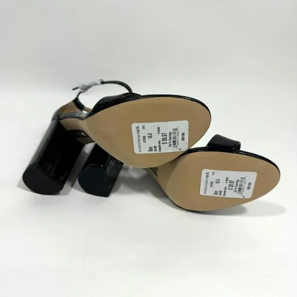 Sam Edelman Women’s Size 10.5 Black Patent Yaro Ankle Strap Block Heel Sandals