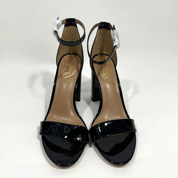 Sam Edelman Women’s Size 10.5 Black Patent Yaro Ankle Strap Block Heel Sandals