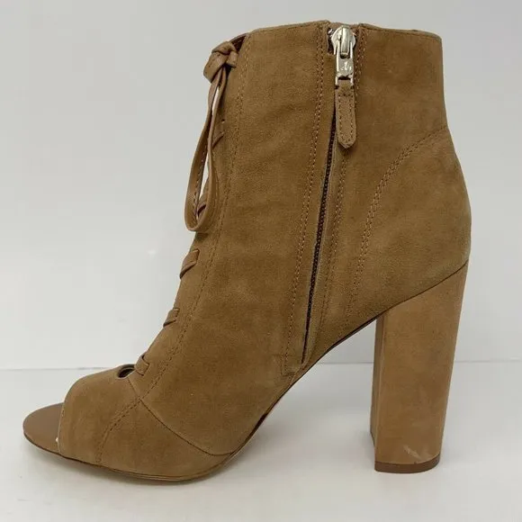 Sam Edelman Women’s YVIE Ankle Booties Tan Suede Block Heel Lace Up 9 M New