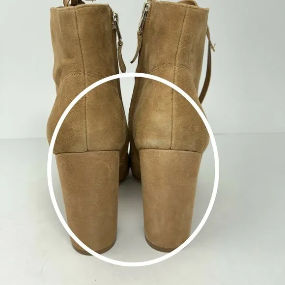 Sam Edelman Women’s YVIE Ankle Booties Tan Suede Block Heel Lace Up 9 M New