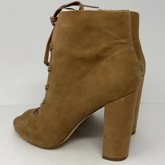 Sam Edelman Women’s YVIE Ankle Booties Tan Suede Block Heel Lace Up 9 M New