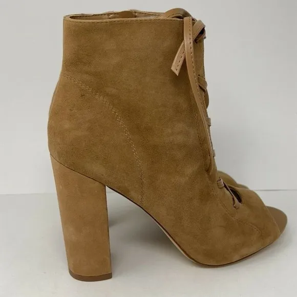 Sam Edelman Women’s YVIE Ankle Booties Tan Suede Block Heel Lace Up 9 M New