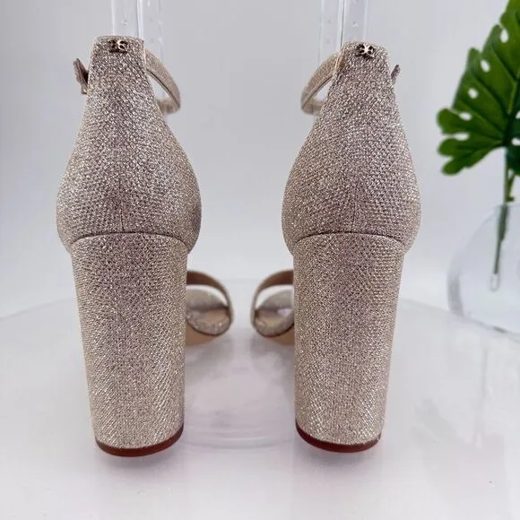 Sam Edelman Womens Yaro Sandals Ankle Strap Block Heel Gold Shimmer Size 10 Prom