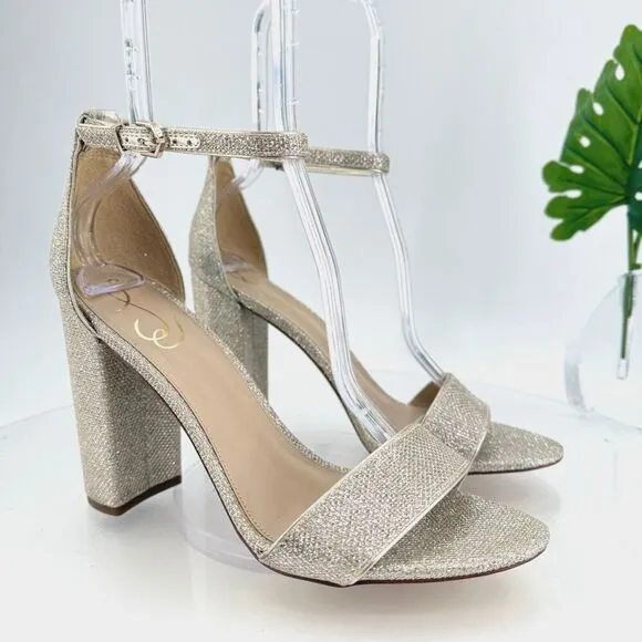 Sam Edelman Womens Yaro Sandals Ankle Strap Block Heel Gold Shimmer Size 10 Prom