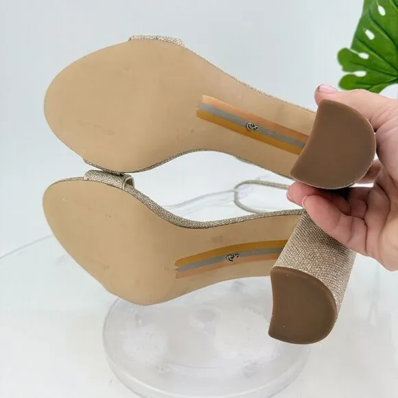 Sam Edelman Womens Yaro Sandals Ankle Strap Block Heel Gold Shimmer Size 10 Prom