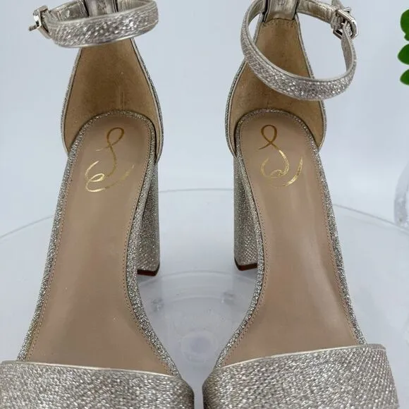 Sam Edelman Womens Yaro Sandals Ankle Strap Block Heel Gold Shimmer Size 10 Prom