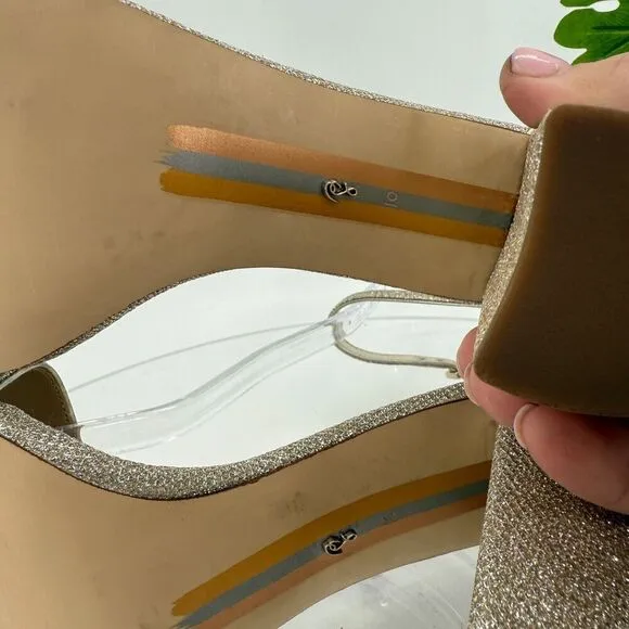 Sam Edelman Womens Yaro Sandals Ankle Strap Block Heel Gold Shimmer Size 10 Prom