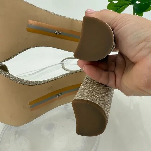 Sam Edelman Womens Yaro Sandals Ankle Strap Block Heel Gold Shimmer Size 10 Prom