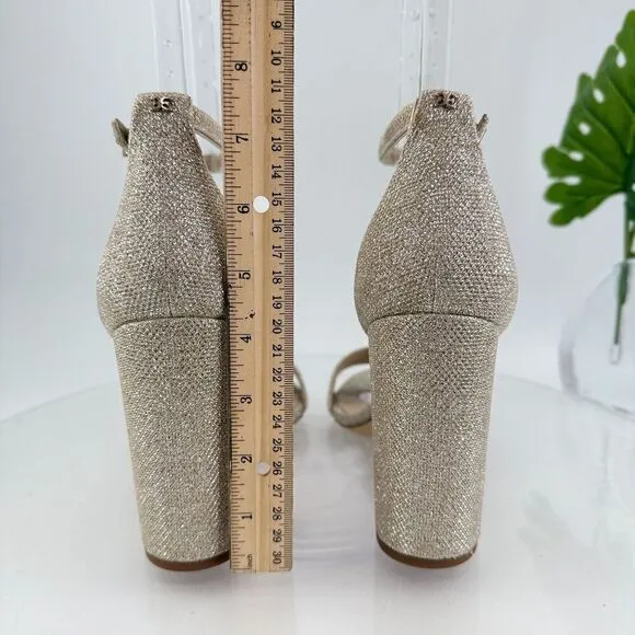 Sam Edelman Womens Yaro Sandals Ankle Strap Block Heel Gold Shimmer Size 10 Prom